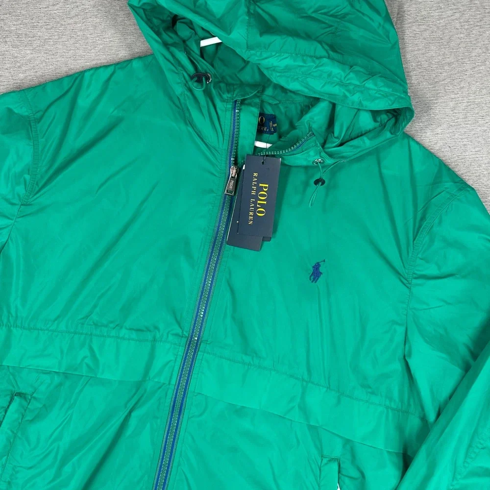 NWT Polo Ralph Lauren Windbreaker Jacket Mens L Green Hooded Recycled Nylon